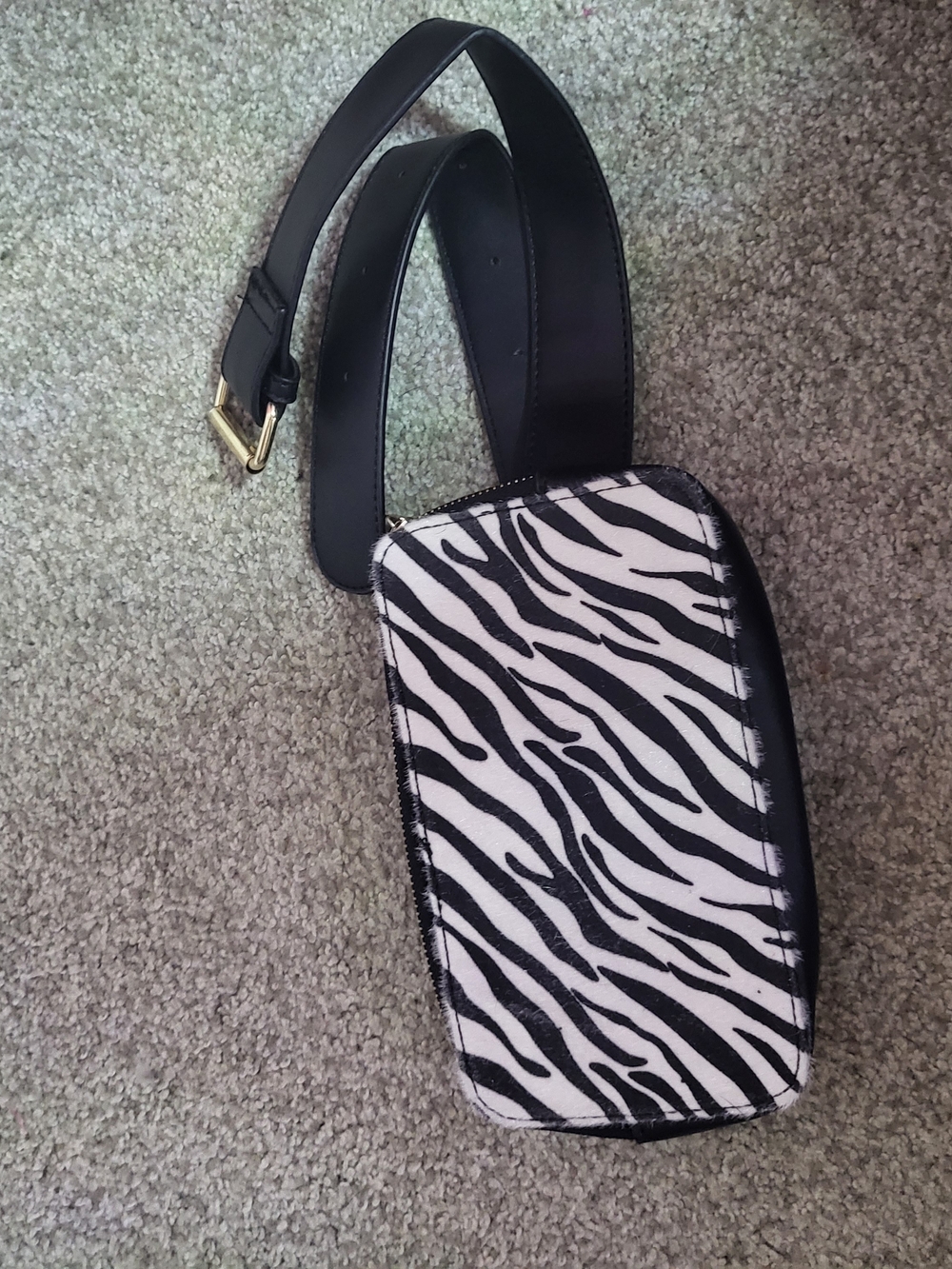 Zebra Print Crossbody Belt Bag - Black & White